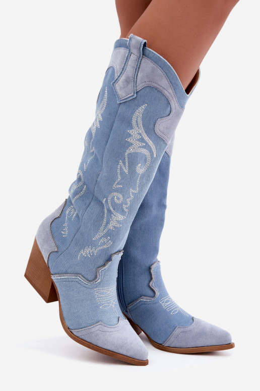 Stivali alti da donna in stile cowboy con tacco in denim Talora