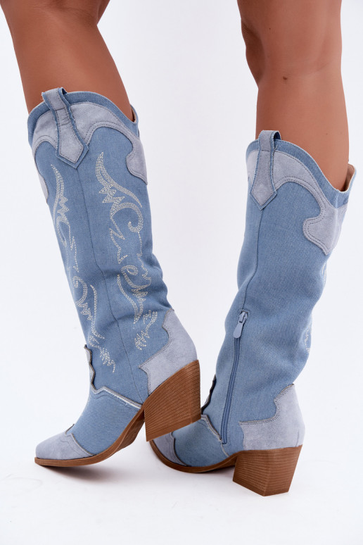 Stivali alti da donna in stile cowboy con tacco in denim Talora
