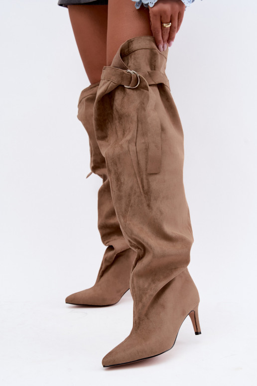 Stivali alti da donna slip-on con tacco color sabbia Rosena
