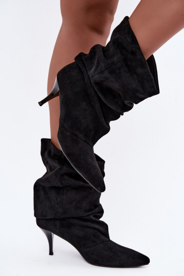 Stivaletti slouchy da donna con tacco sottile nero Harissa