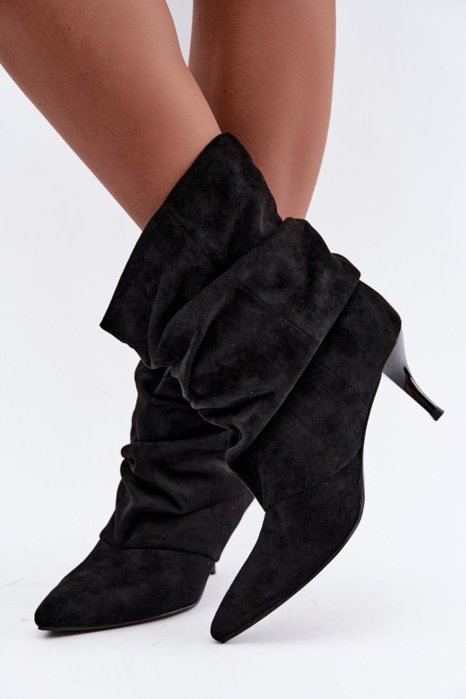 Stivaletti slouchy da donna con tacco sottile nero Harissa