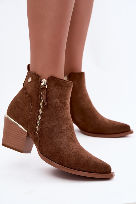 Stivaletti in stile cowboy da donna con zip decorativa marrone Jarelia
