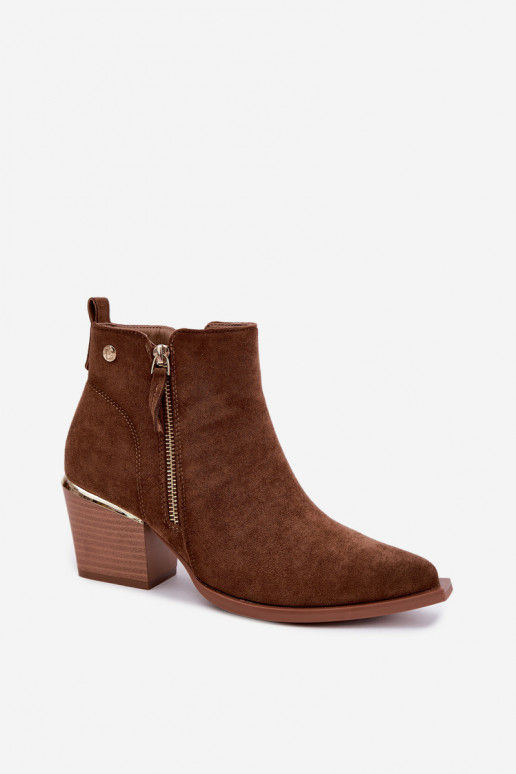 Stivaletti in stile cowboy da donna con zip decorativa marrone Jarelia