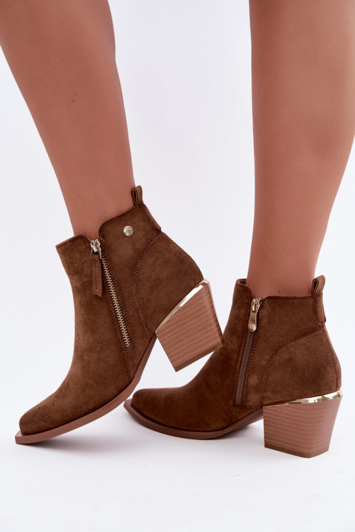 Stivaletti in stile cowboy da donna con zip decorativa marrone Jarelia