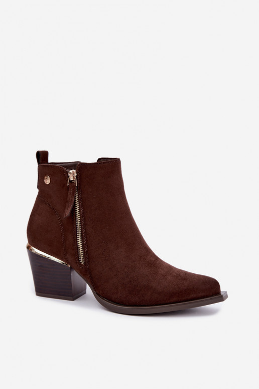 Stivaletti in stile cowboy con zip decorativa, cioccolato Jarelia