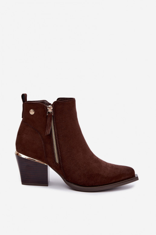Stivaletti in stile cowboy con zip decorativa, cioccolato Jarelia