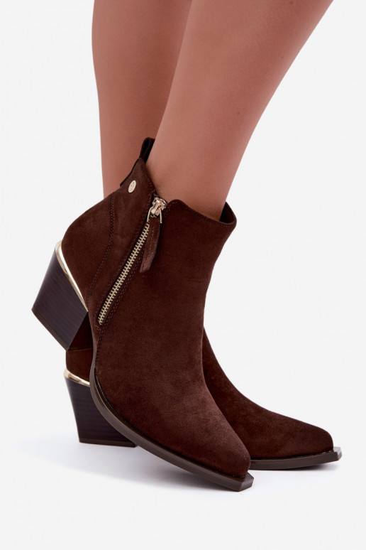 Stivaletti in stile cowboy con zip decorativa, cioccolato Jarelia