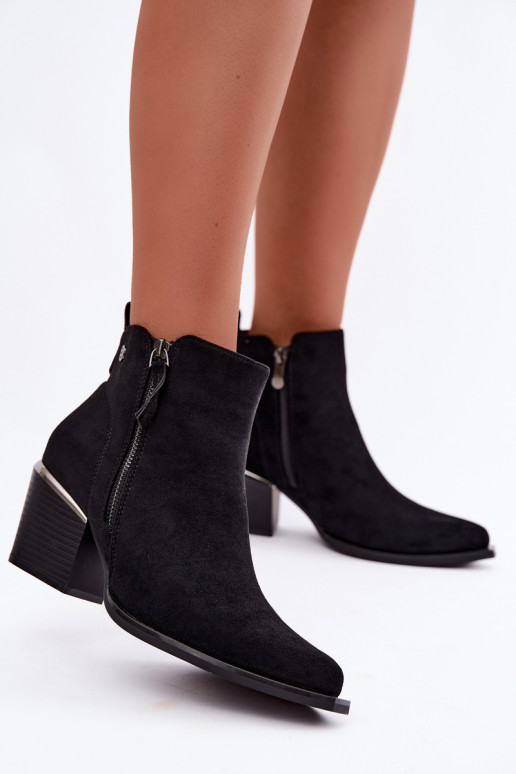 Stivaletti in stile cowboy con zip decorativa, nero Jarelia