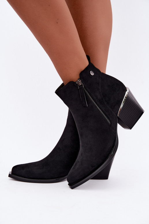 Stivaletti in stile cowboy con zip decorativa, nero Jarelia