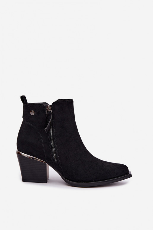 Stivaletti in stile cowboy con zip decorativa, nero Jarelia