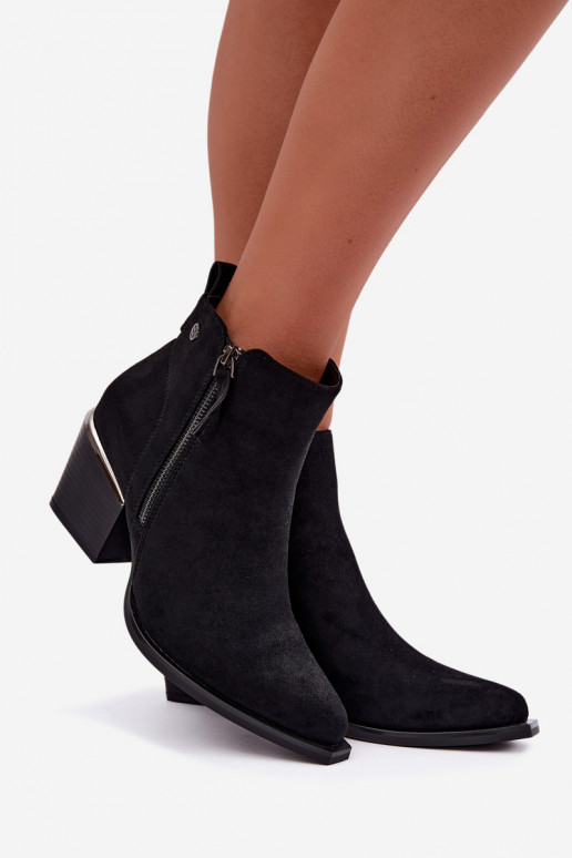 Stivaletti in stile cowboy con zip decorativa, nero Jarelia