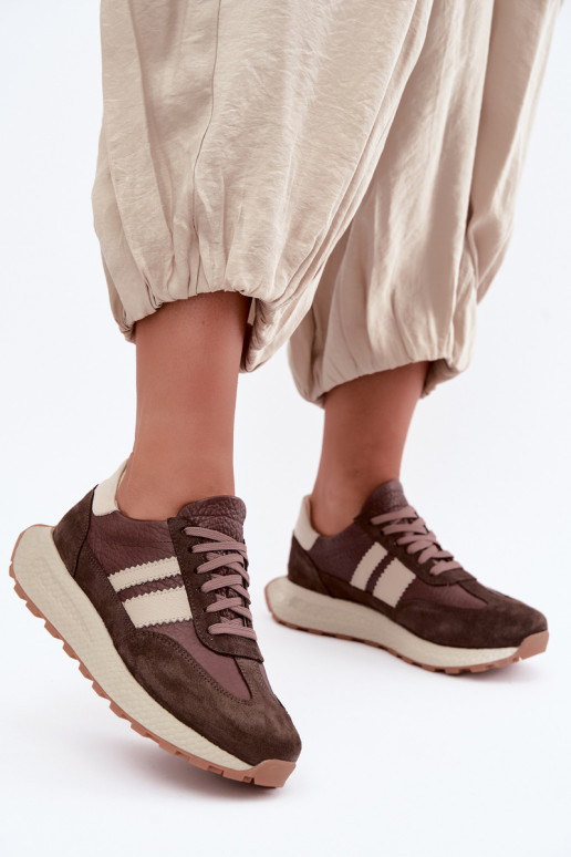Sneakers in faux suede con piattaforma Zazoo N1291, cioccolato