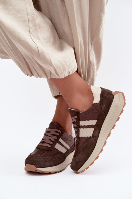 Sneakers in faux suede con piattaforma Zazoo N1291, cioccolato