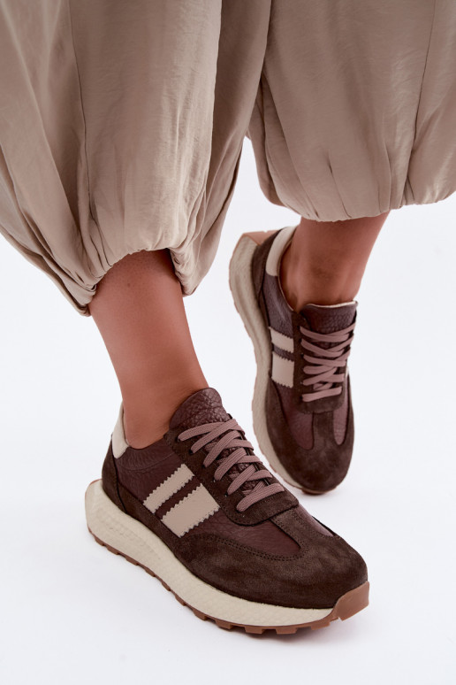 Sneakers in faux suede con piattaforma Zazoo N1291, cioccolato