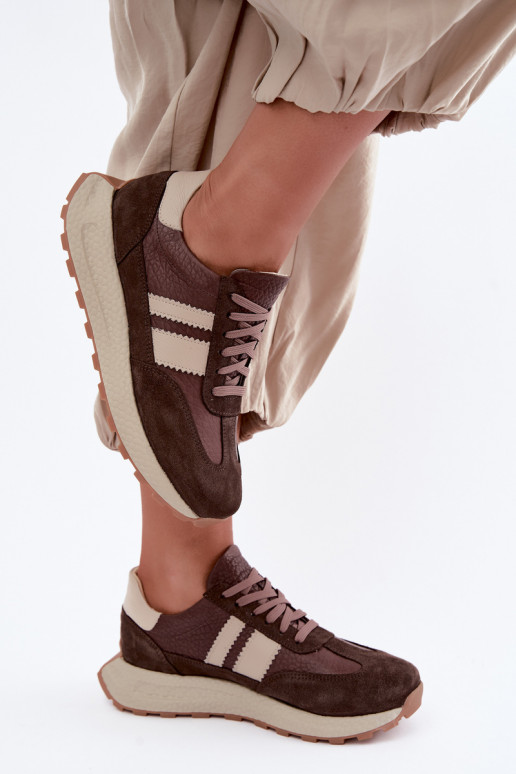Sneakers in faux suede con piattaforma Zazoo N1291, cioccolato