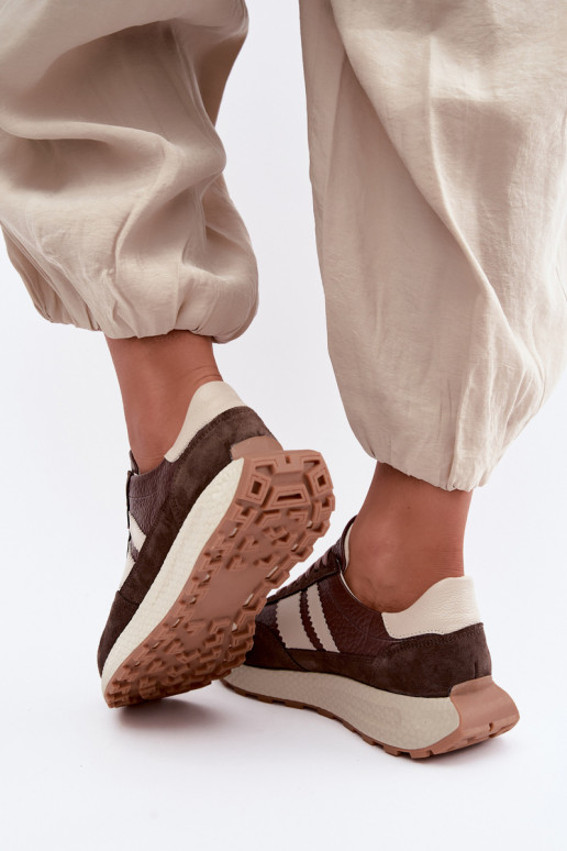 Sneakers in faux suede con piattaforma Zazoo N1291, cioccolato