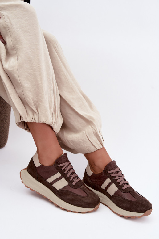 Sneakers in faux suede con piattaforma Zazoo N1291, cioccolato