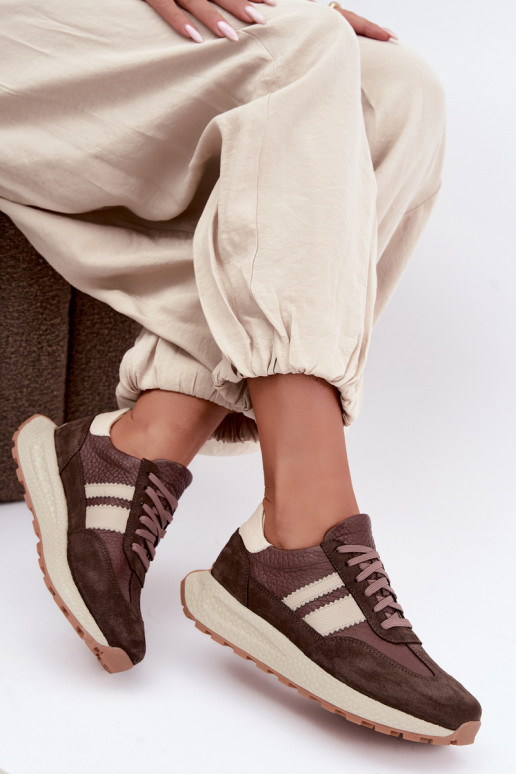 Sneakers in faux suede con piattaforma Zazoo N1291, cioccolato