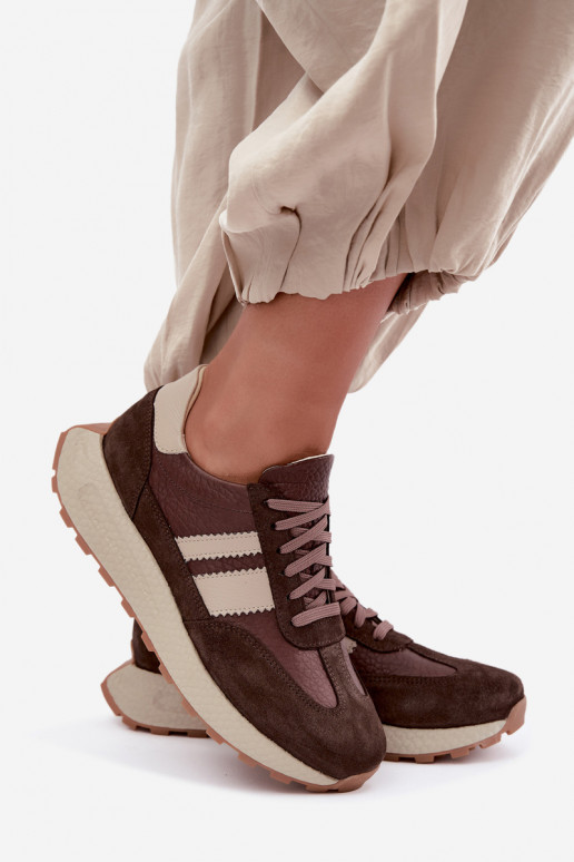 Sneakers in faux suede con piattaforma Zazoo N1291, cioccolato