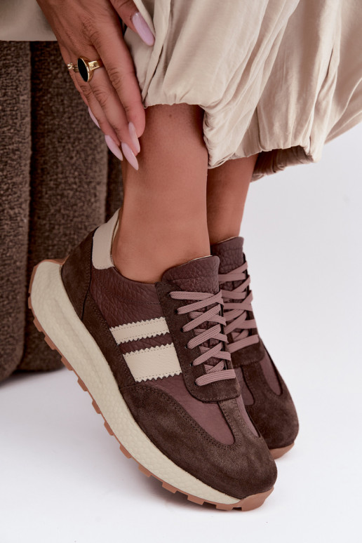 Sneakers in faux suede con piattaforma Zazoo N1291, cioccolato