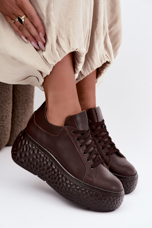 Sneakers in pelle con piattaforma Zazoo N1000S4, cioccolato