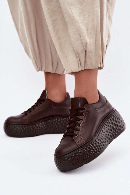 Sneakers in pelle con piattaforma Zazoo N1000S4, cioccolato