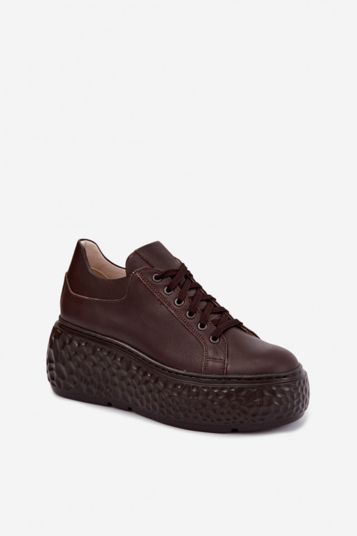 Sneakers in pelle con piattaforma Zazoo N1000S4, cioccolato