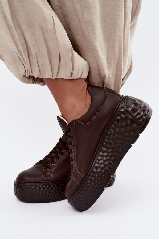 Sneakers in pelle con piattaforma Zazoo N1000S4, cioccolato