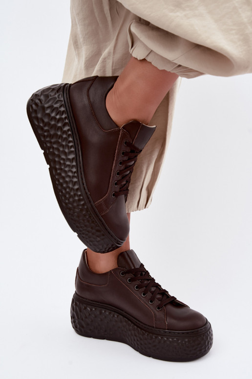 Sneakers in pelle con piattaforma Zazoo N1000S4, cioccolato