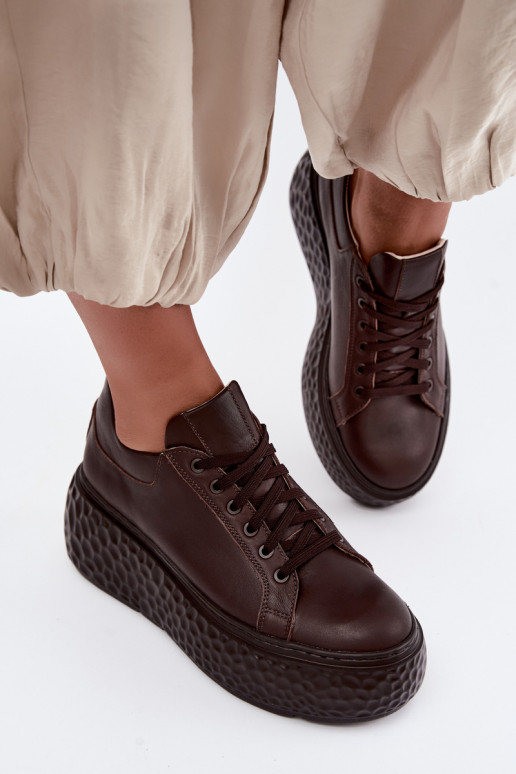 Sneakers in pelle con piattaforma Zazoo N1000S4, cioccolato