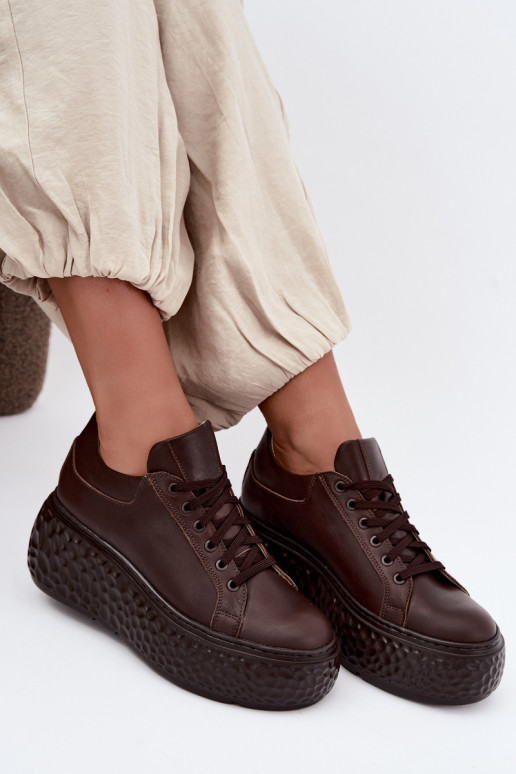 Sneakers in pelle con piattaforma Zazoo N1000S4, cioccolato