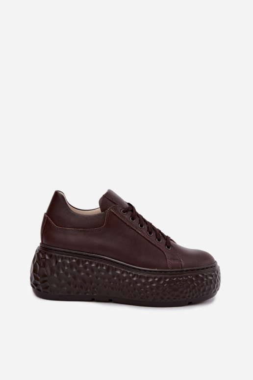 Sneakers in pelle con piattaforma Zazoo N1000S4, cioccolato