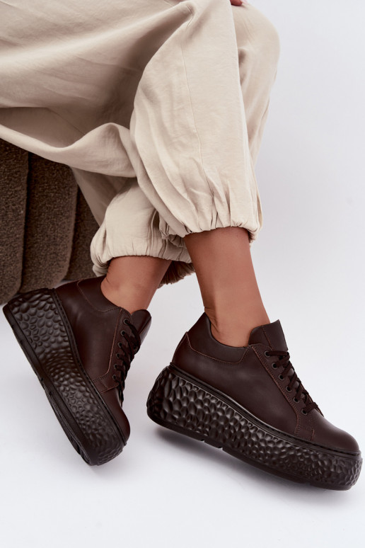 Sneakers in pelle con piattaforma Zazoo N1000S4, cioccolato