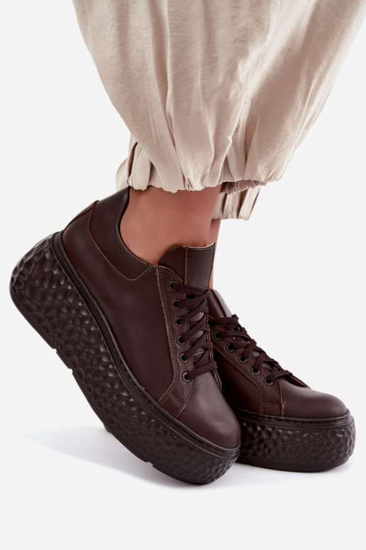Sneakers in pelle con piattaforma Zazoo N1000S4, cioccolato