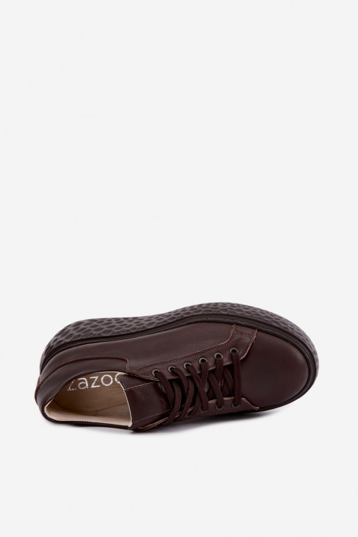 Sneakers in pelle con piattaforma Zazoo N1000S4, cioccolato