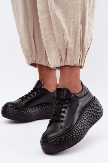 Sneakers in pelle con piattaforma Zazoo N1000S4, neri 2