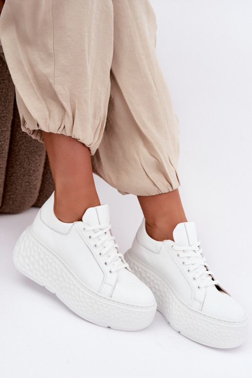 Sneakers in pelle con piattaforma Zazoo N1000S4, bianchi