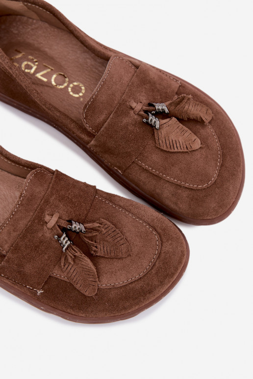 Mocassini in faux suede Barefoot Zazoo 10220, marrone