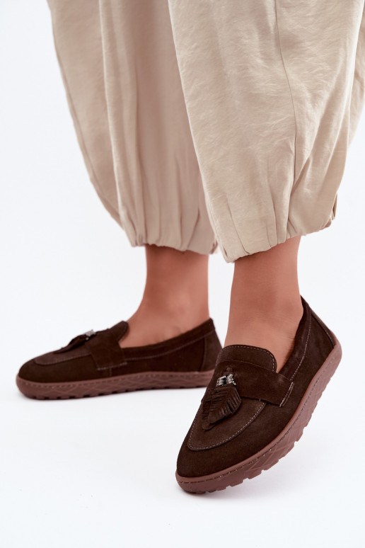 Mocassini in faux suede Barefoot Zazoo 10220, cioccolato