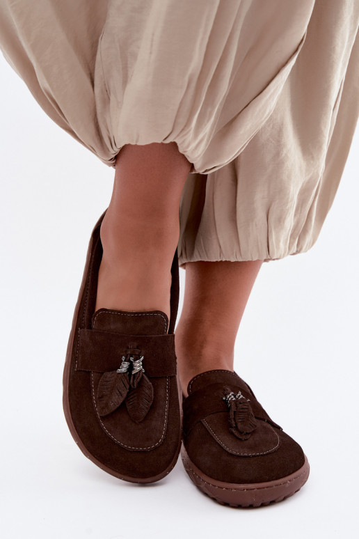 Mocassini in faux suede Barefoot Zazoo 10220, cioccolato