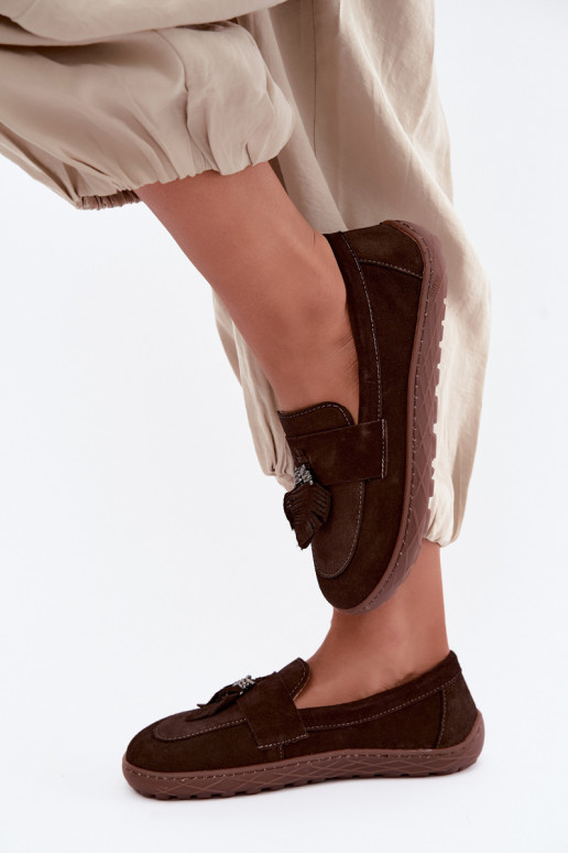Mocassini in faux suede Barefoot Zazoo 10220, cioccolato