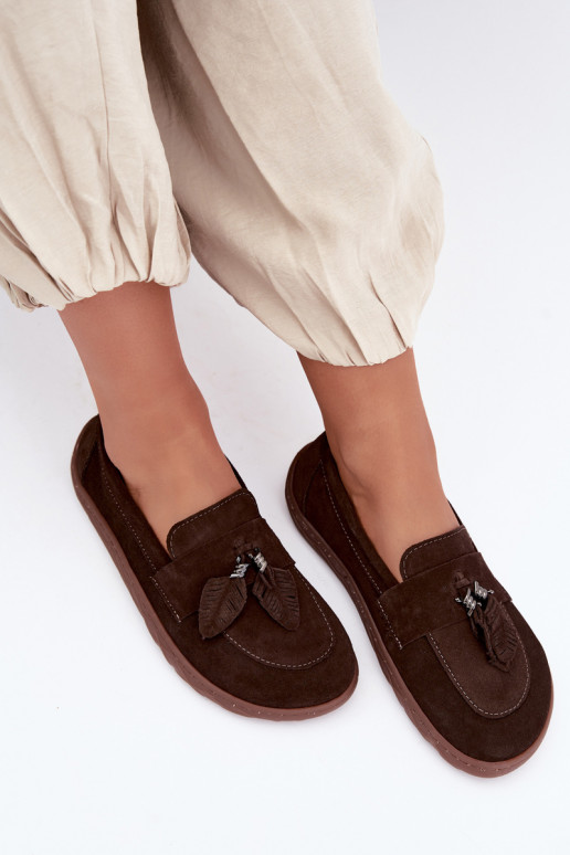 Mocassini in faux suede Barefoot Zazoo 10220, cioccolato