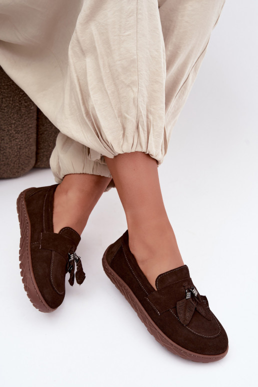 Mocassini in faux suede Barefoot Zazoo 10220, cioccolato