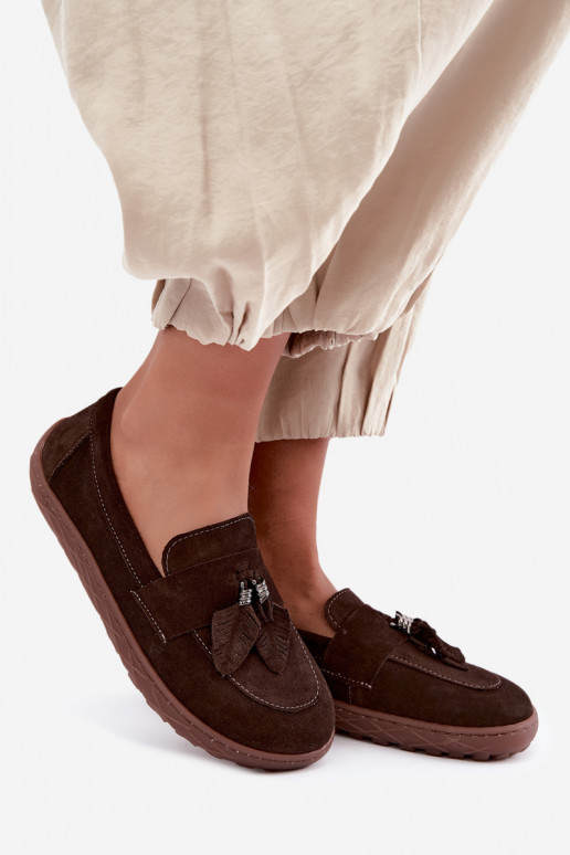 Mocassini in faux suede Barefoot Zazoo 10220, cioccolato