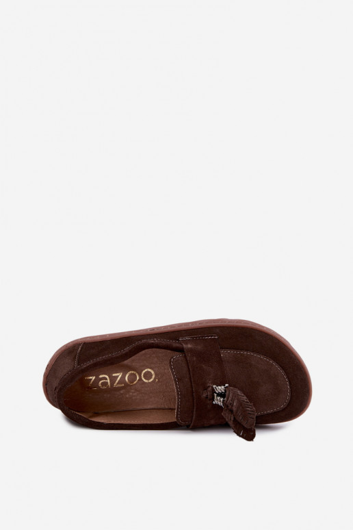 Mocassini in faux suede Barefoot Zazoo 10220, cioccolato