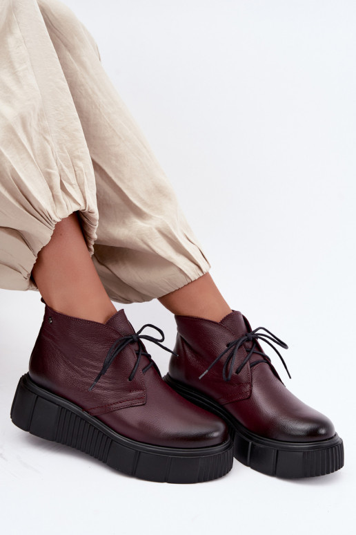 Scarpe in pelle isolate da donna con piattaforma Zazoo 60588, bordeaux