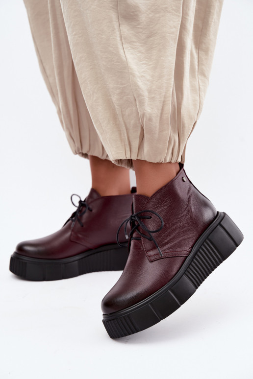 Scarpe in pelle isolate da donna con piattaforma Zazoo 60588, bordeaux