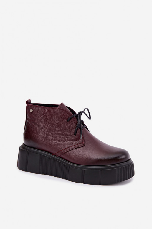 Scarpe in pelle isolate da donna con piattaforma Zazoo 60588, bordeaux