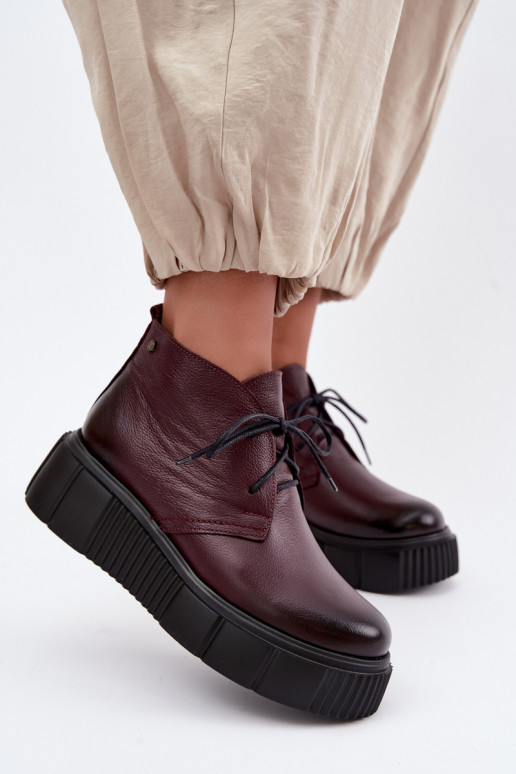Scarpe in pelle isolate da donna con piattaforma Zazoo 60588, bordeaux