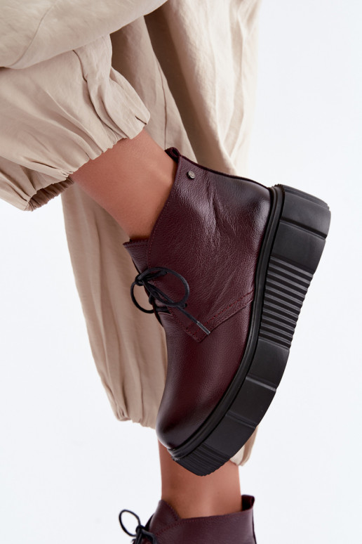 Scarpe in pelle isolate da donna con piattaforma Zazoo 60588, bordeaux